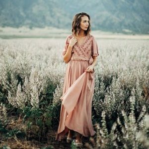 Jodifl Faux Wrap Dress - Mauve Embroidered Dress
